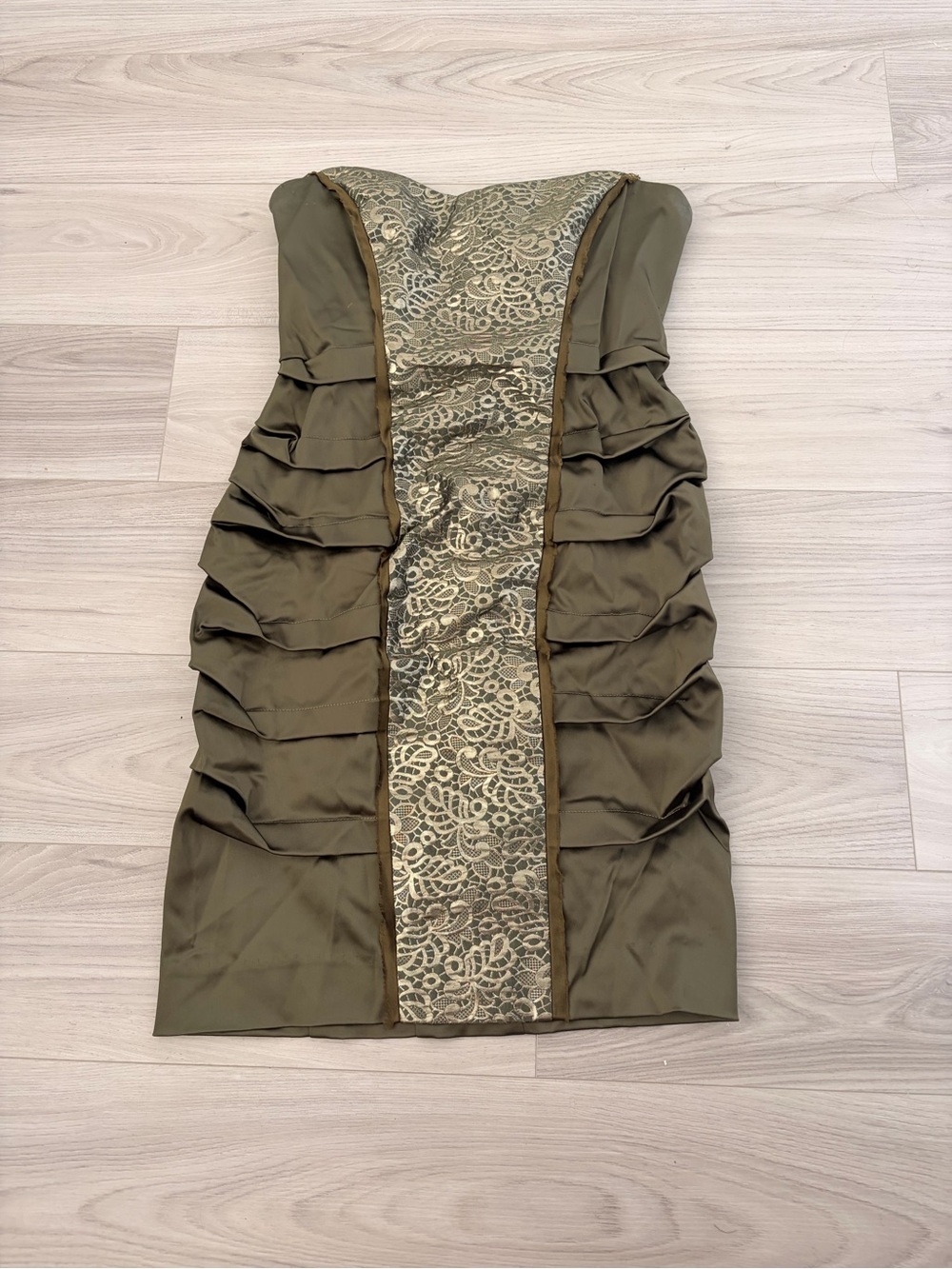 Nicole Miller Olive Strapless Lace-Panel Ruffle Dress